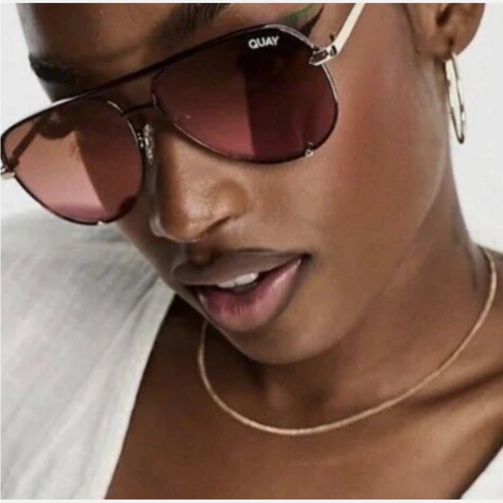 Quay Australia High Key Mini Rimless Pink Brown Sunglasses - Picture 8 of 8